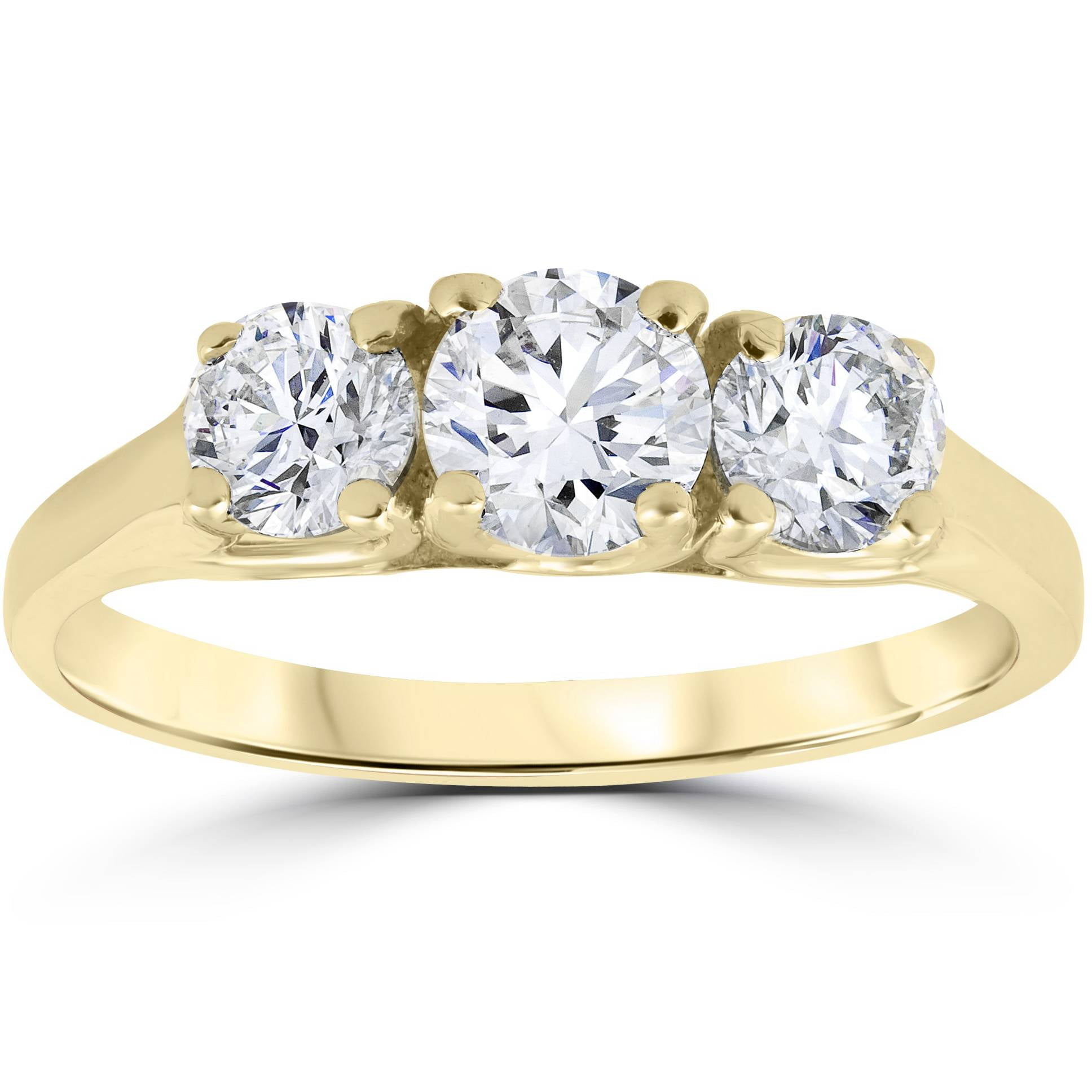 1ct Three Stone Diamond Engagement Womens Anniversary Ring 14k Yellow Gold by Pompeii3