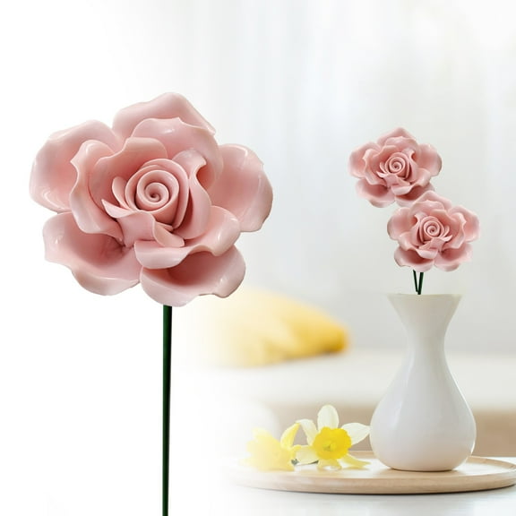 Realistic Artificial Flowers,Handmade Ceramic Roses Set Of 6 Realistic Decorative Flowers 14" Tall Colors For Home Decor & ( & Fade )