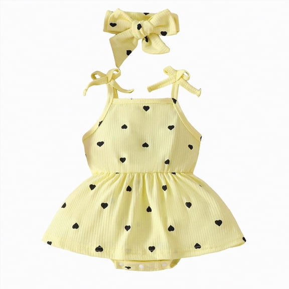 WUANDIXFA Baby Bubble Romper Baby Girl Clothes Infant Summer Romper Dress Sleeveless Bodysuit Jumpsuit with Headband Toddler Outfits 9-12 Months,Yellow