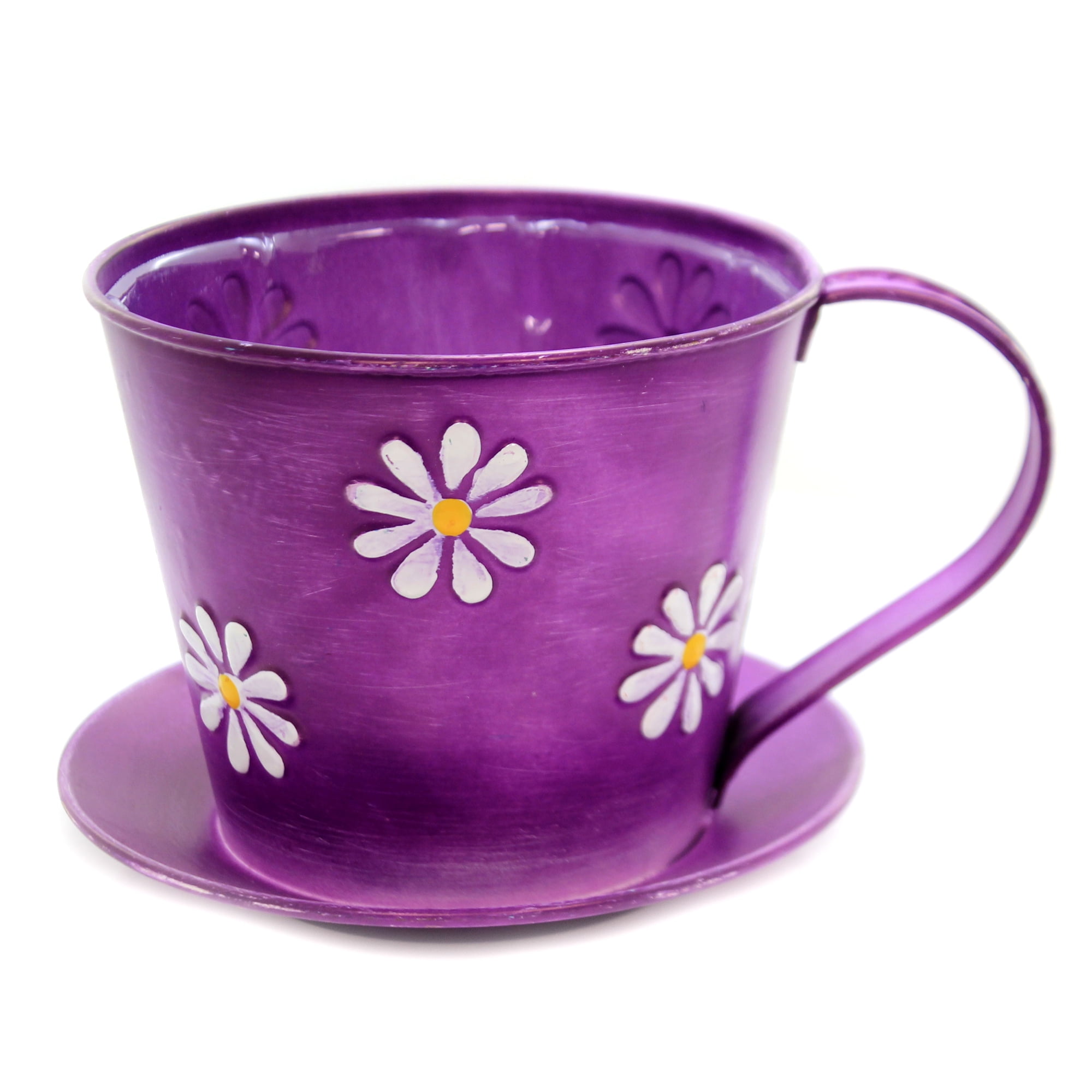 Home & Garden TEACUP AND SAUCER PLANTER Metal Daisy Flower Walmart