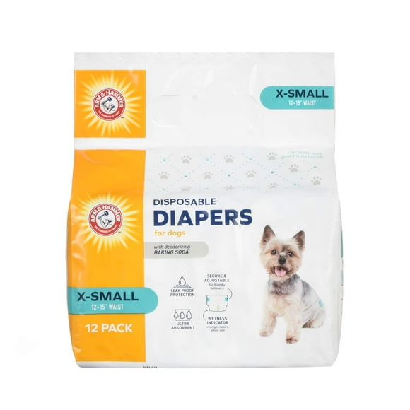 Arm & Hammer For Pets For Pets Female Dog Diapers, Size X-Small, 12 Count | Ultra-Absorbent, Adjustable Girl Dog Diapers With Leak-Proof Protection And Wetness Indicator