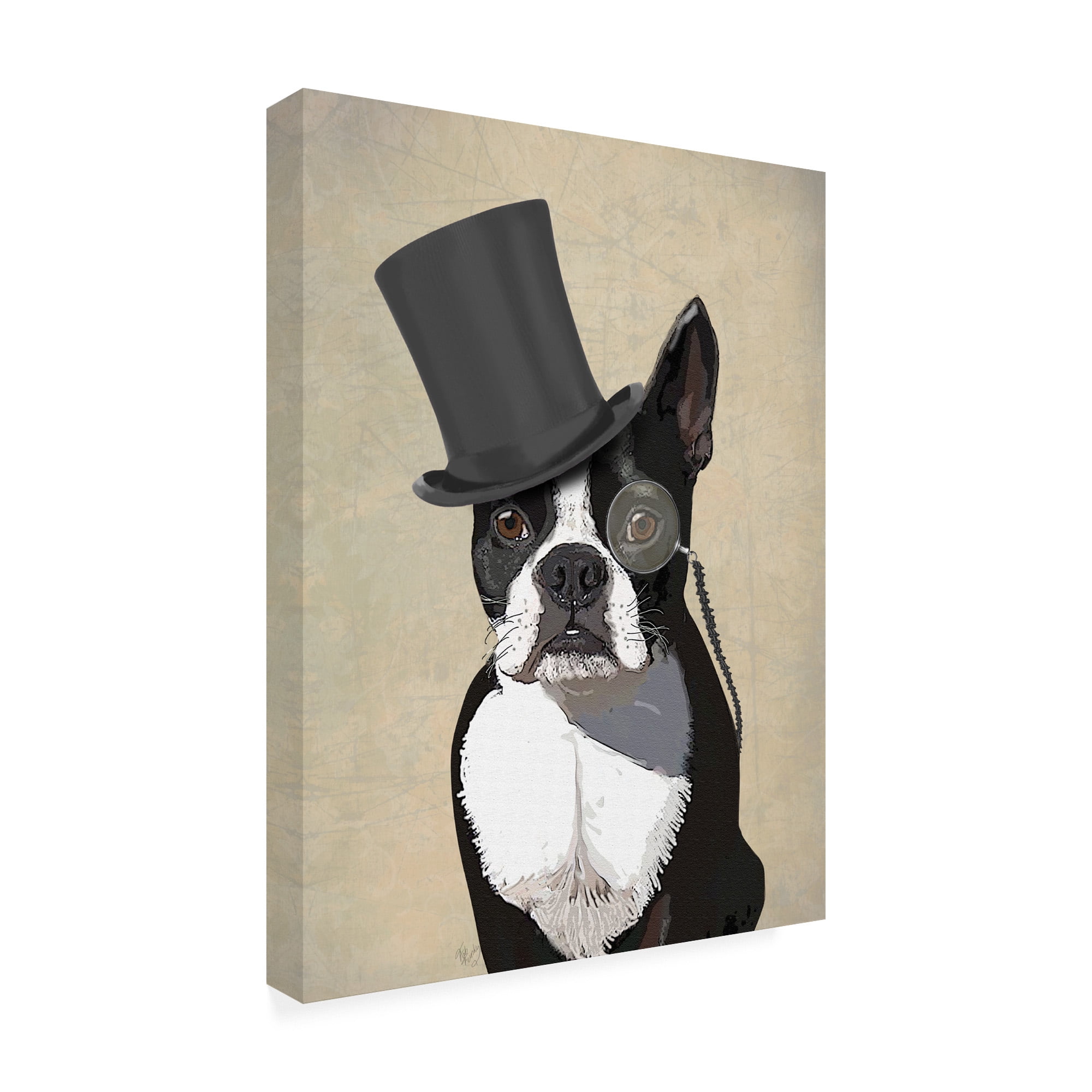 Trademark Fine Art 'Boston Terrier, Formal Hound And Hat' Canvas Art by Fab Funky