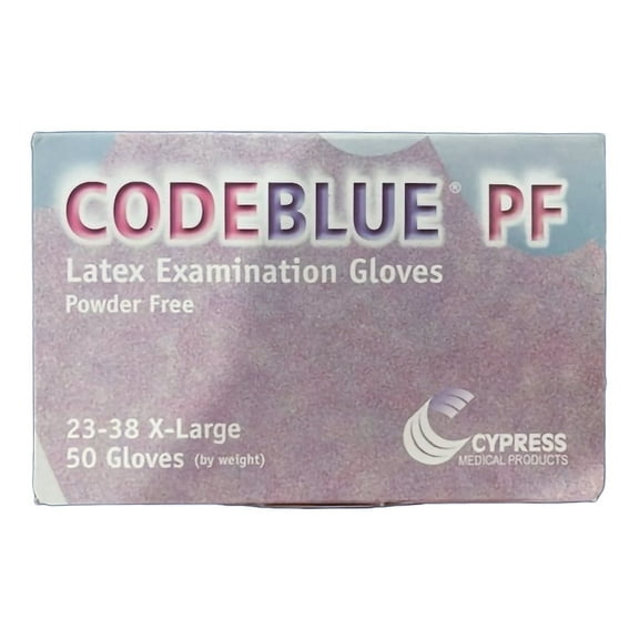 CodeBlue PF Latex Exam Gloves - Extended Cuff Length, Fully Textured Medical Glove, Powder-Free Comfort - Extra Large, Blue, 50 Count, 1 Box