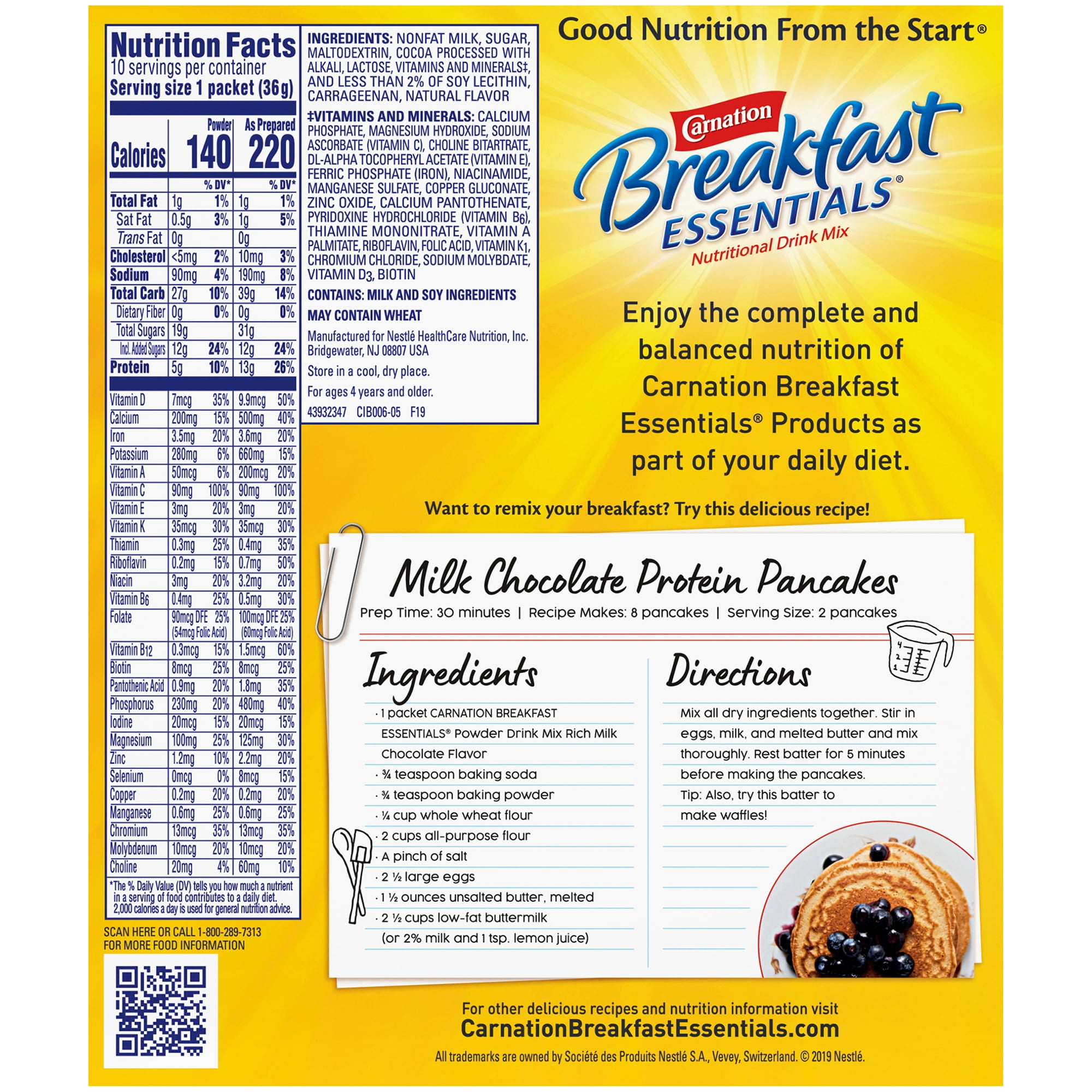 (6 pack) Carnation Breakfast Essentials Powder Protein Nutritional Shake Drink Mix Packets, Rich Milk Chocolate Breakfast Shake, 10 Count