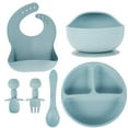 thumbnail image 1 of 6pcs Baby Feeding Set BPA Free Silicone Suction Bowl & Plate Spoon fork Silicone Adjustable Bib Non-Slip Baby Weaning Set Baby Tableware Set Baby Eating Supplies Suitable for, 1 of 6