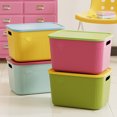 thumbnail image 2 of bestolf Storage Box with Handle And Lid Organizer Space Saving Stackable Container for Kitchen Bedroom Dormitory (Green M), 2 of 8