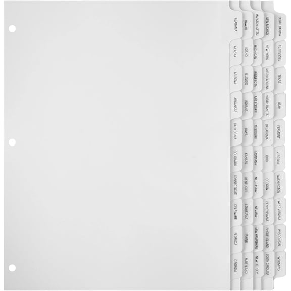Exhibitindexes® Pre-Labeled State Divider/Index Tabs. Unpunched to Accommodate Various Binding Systems - Letter Size - Made in The USA