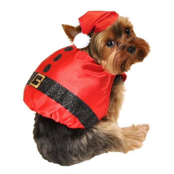Simply Dog Costume Silky Red Glitter Santa Claus Christmas Pet Outfit Hat M/L