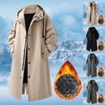 thumbnail image 2 of Aihuaihua Mens Trench Coat with Hood Notched Thermal Winter Warm Lapel Casual Windbreaker Fall Classic Long Jacket Overcoat Cardigan Khaki L, 2 of 5