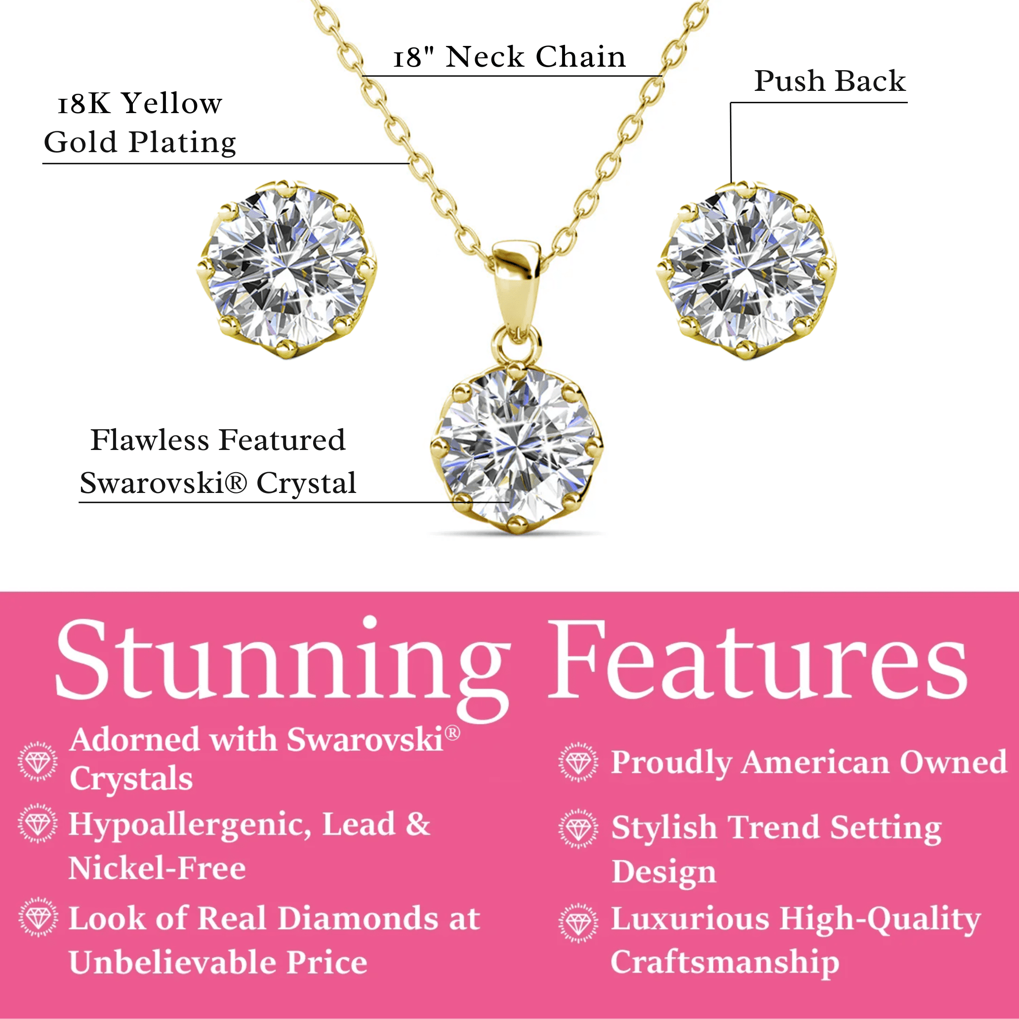 Cate & Chloe Eden 18k Yellow Gold Plated Silver Jewelry Set with Swarovski Crystals Gift for Women