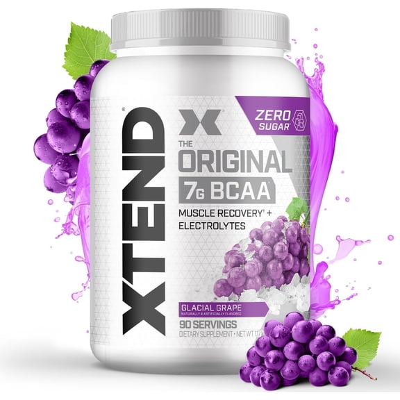 XTEND Original BCAA Powder, Sugar Free Post Workout Muscle Recovery Drink with Amino Acids and 7g BCAAs, Glacial Grape Flavor, 90 Servings