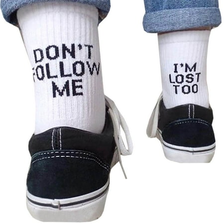 

6 pair Don t Follow Me I Am Lose Too Socks Cotton Socks Fun Printing Medium Long Socks Color Random