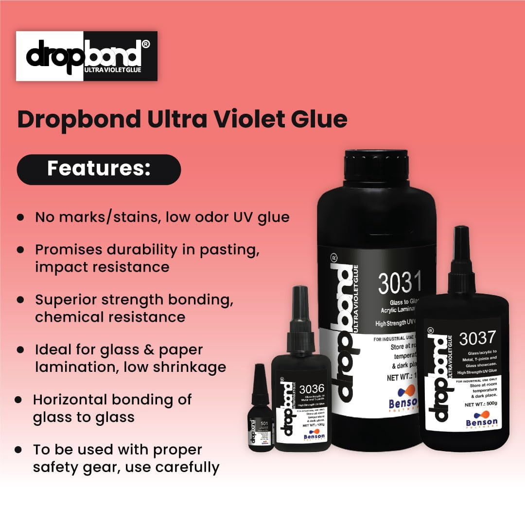 POLYFIX Drop Bond UV 3030 Ultra Violet Glue - Glass To Glass & Glass To Paper, Premium Adhesive For Transparent Bonding, Quick Curing For Seamless And Strong Connections