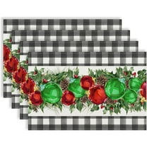 Linen Buffalo Plaid Christmas Placemats Set of 4 Christmas Table Mats Winter New Year Xmas Decor Black and White Christmas Decorations and Supplies for Home Kitchen Table-12×18’’