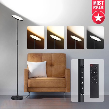 Outon LED Torchiere Floor Lamp Super Bright Modern Standing Lamp with Remote Control 4 Color Temperature Dimmable Floor Lamp for Living room Bedroom Black