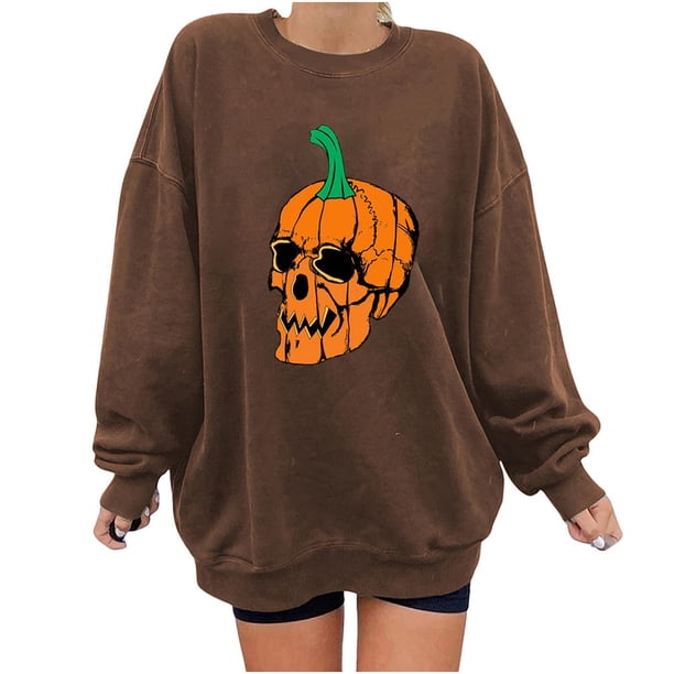 Moda mujer estampado manga larga cómoda transpirable cuello redondo camisa Tops Pompotops FGAJ7984