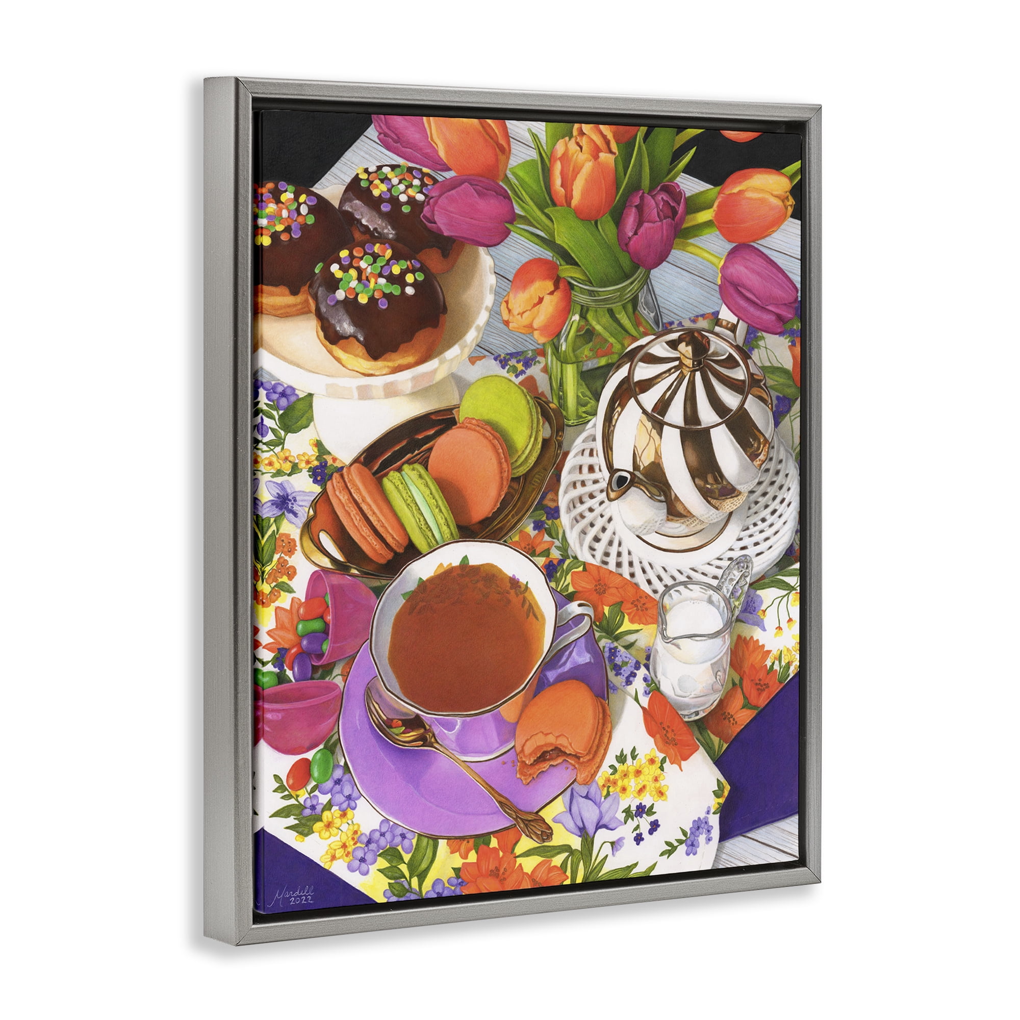 Stupell Industries Spring Tea Party Food & Beverage Painting Gray Floater Framed Art Print Wall Art, 25 x 31