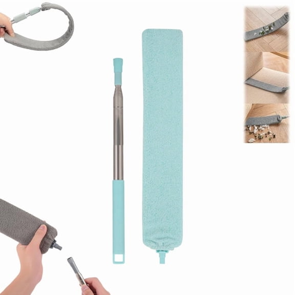 Saker Plus Flat Duster, Retractable Gap Dust Cleaning Artifact, Extendable Microfiber Duster with Bendable & Removable Head, Reusable Washable Dusting Wand for Home,Ceiling,Blinds(Light Blue,4.43in)