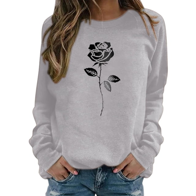 HNMKIU Chandail en Molleton Col Rond Femme Imprimé Col Rond Ajusté Chandail Décontracté Manches Longues Chemises d'Entraînement Blouse Ample