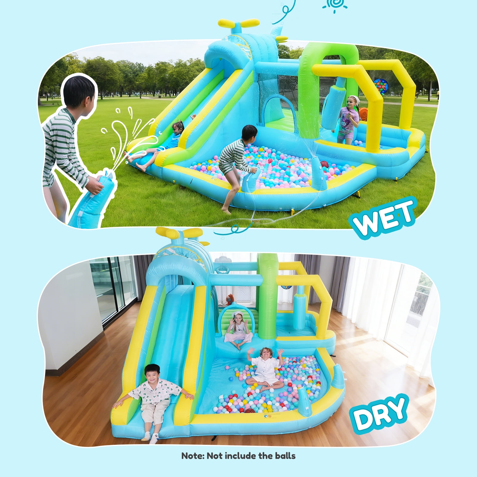 Inflatable Bounce House Water Slide,12 in 1 Play Areas for Kids with Airplane Bouncy,Climbing Wall,Deep Pool,Water Cannon,Ball Dart for Outdoor Indoor