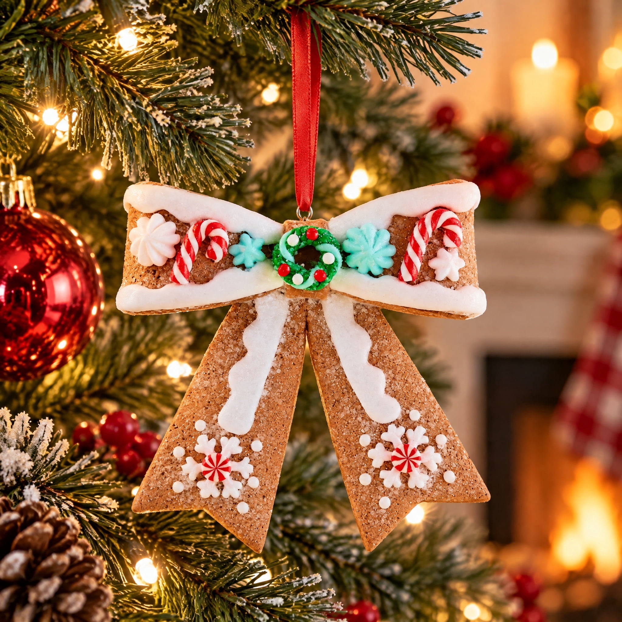 Multicolor Clay Dough Gingerbread Bow Christmas Ornament, 4", by Holiday Time
