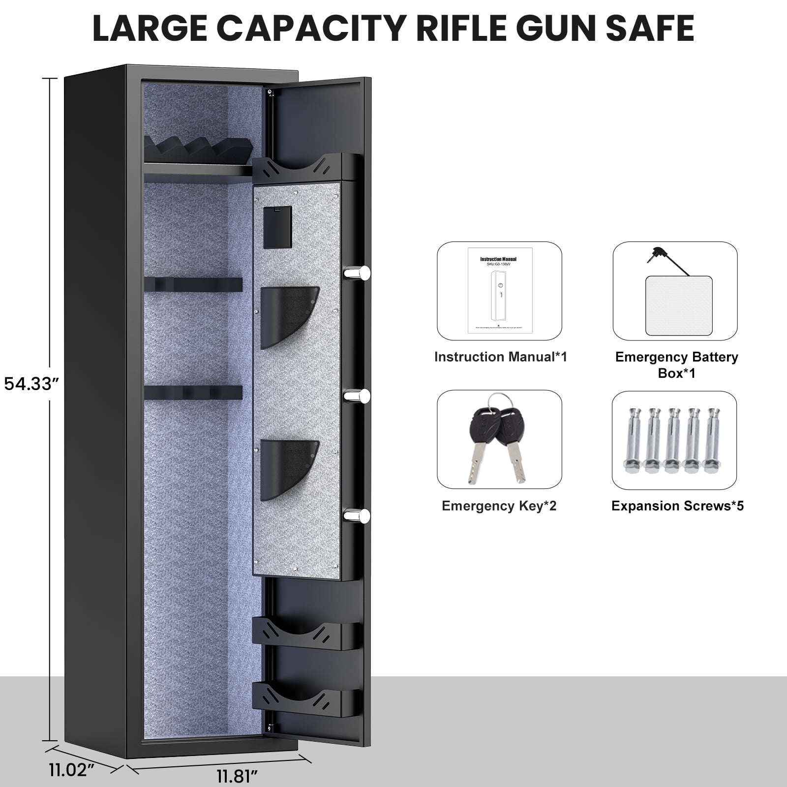 Gun Safe, Quick Access 4-5 Digital Gun Safe, Gun Safes for Guns and Shotguns, Gun Safe with Adjustable Support Frame, Pistols Rack, Ammo Storage Shelf and Pistol Bag
