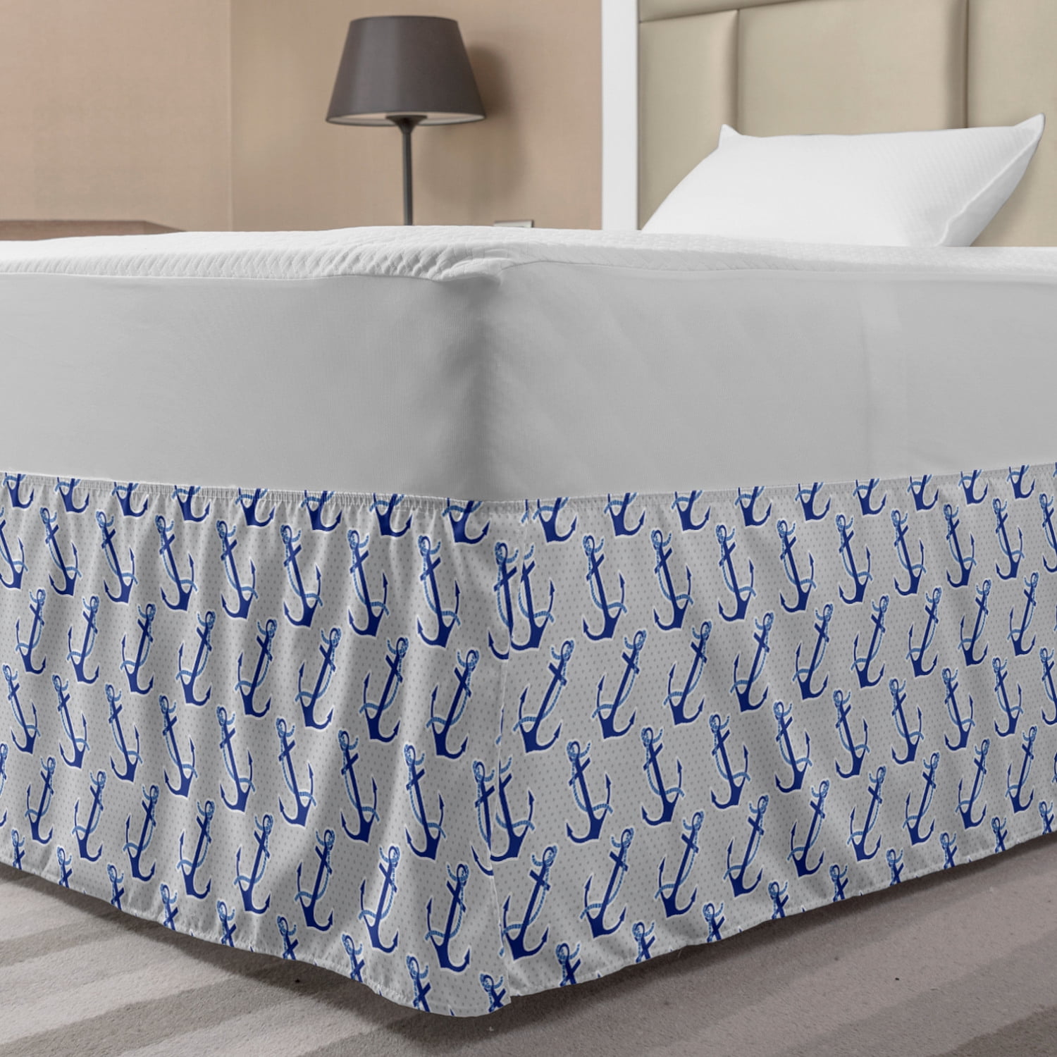 Anchor Bed Skirt, Marine Motif Ship Ropes on Polka Dots Backdrop