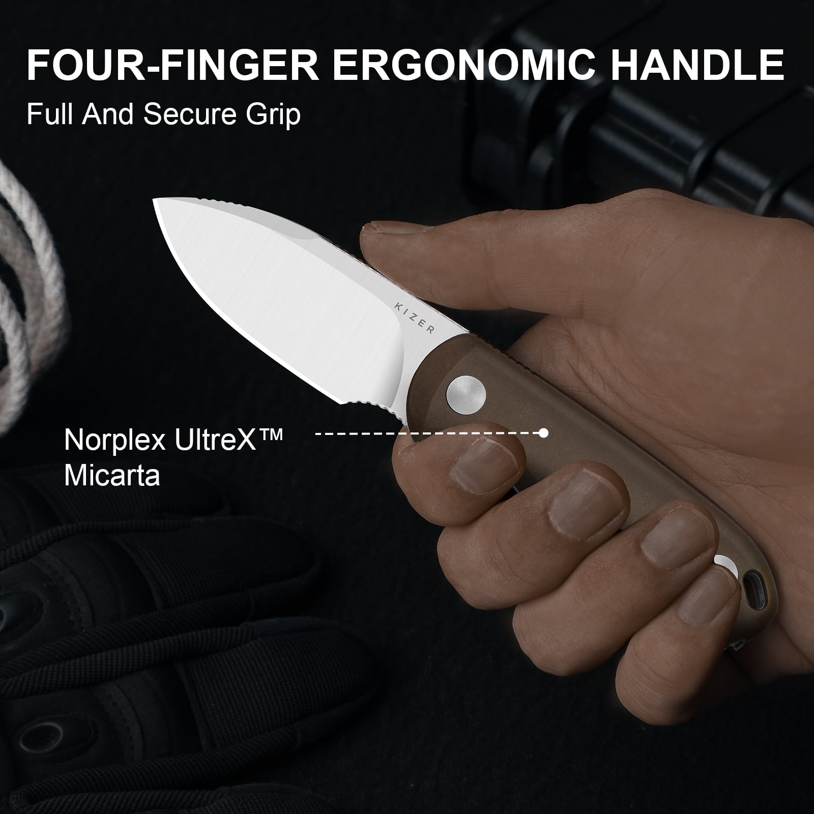 Kizer Drop Bear Fix Drop Point Fixed Knife 14C28N Blade Micarta Handle With Sheath 1094A2