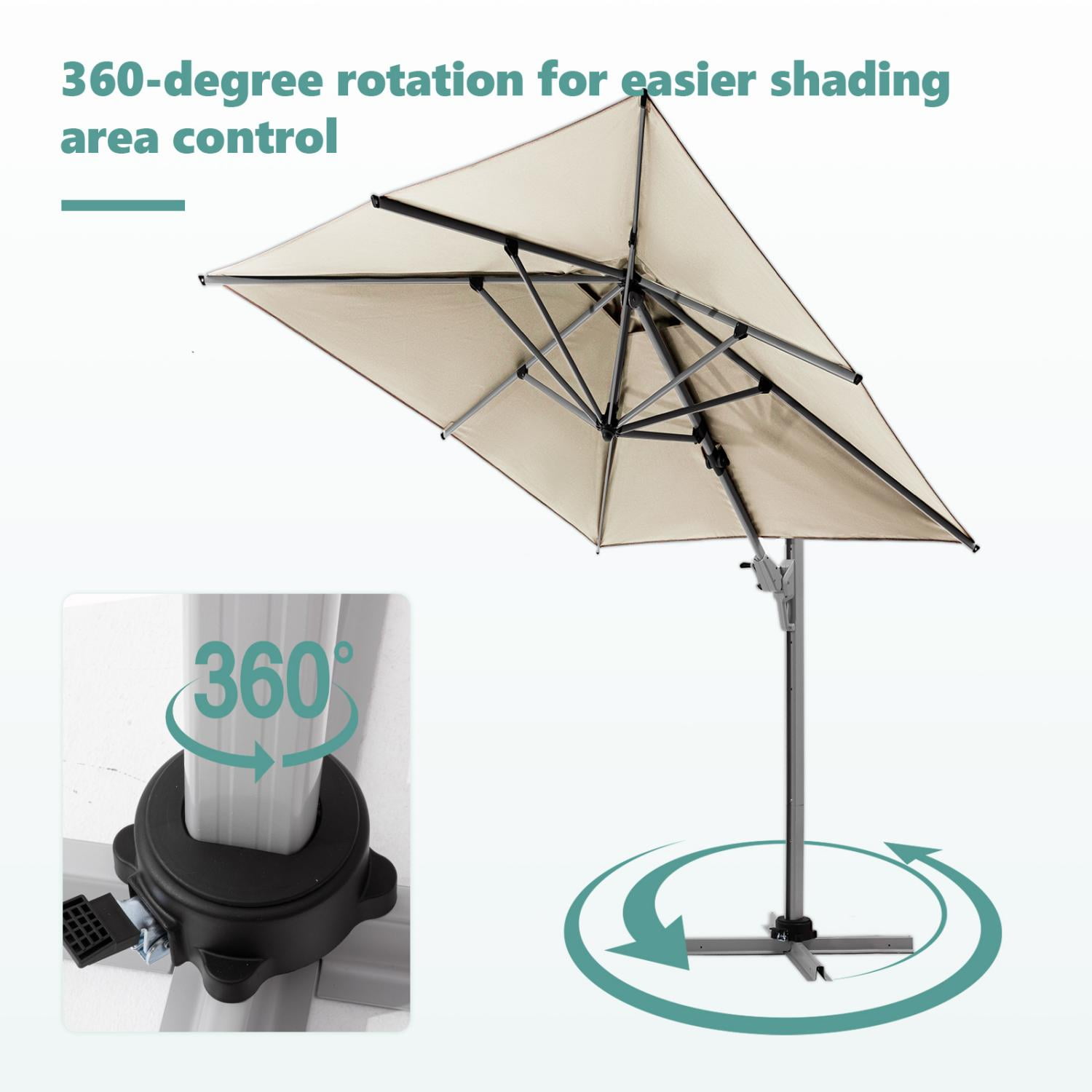 COSIEST 9FT Cream Double Top Cantilever Outdoor Umbrellas, Large Square Windproof Patio Umbrella for Garden, Deck, Pool