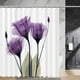 thumbnail image 1 of Cortina de ducha antimoho, cortina de ducha de tela 180x180cm, cortina de baño de poliéster impermeable lavable con ganchos, flores moradas, 1 of 1