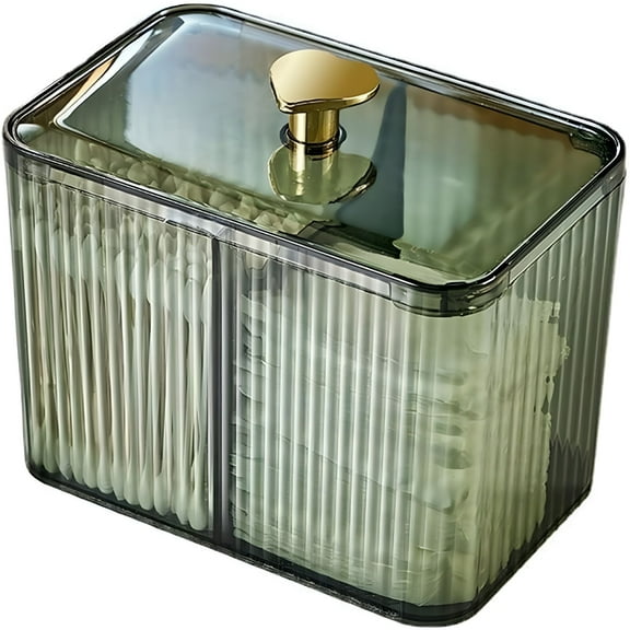 ACDANC Bathroom Container, 3-Section Cotton Ball/Swabs Dispenser, 3 Grids Apothecary Jar Organizer, Cosmetics Storage