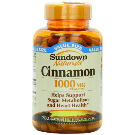 2 Pack Sundown Naturals Cinnamon 1000mg Supplement 200 Capsules