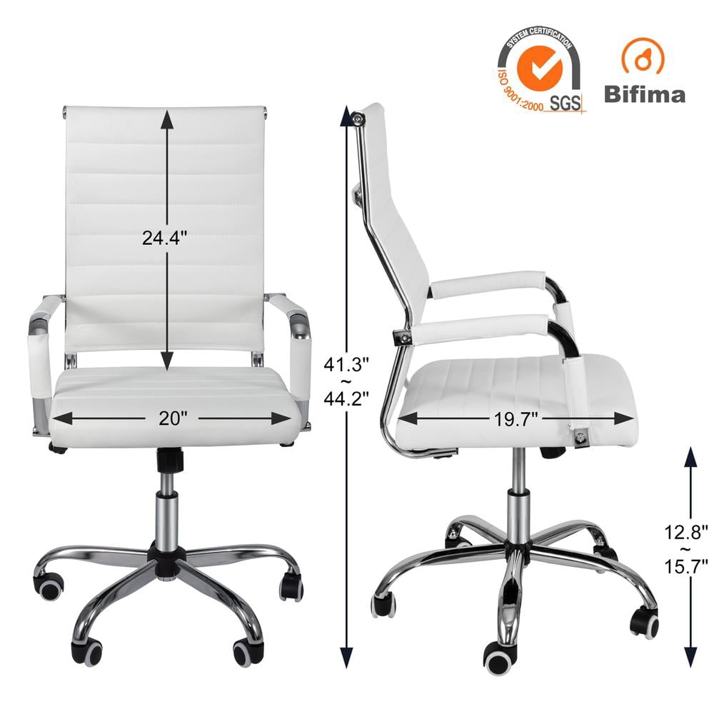Okeysen Mid-Back Ribbed Home Office Desk Chair Ergonomic Faux Leather Conference Room Swivel Chairs Adult, Whtie