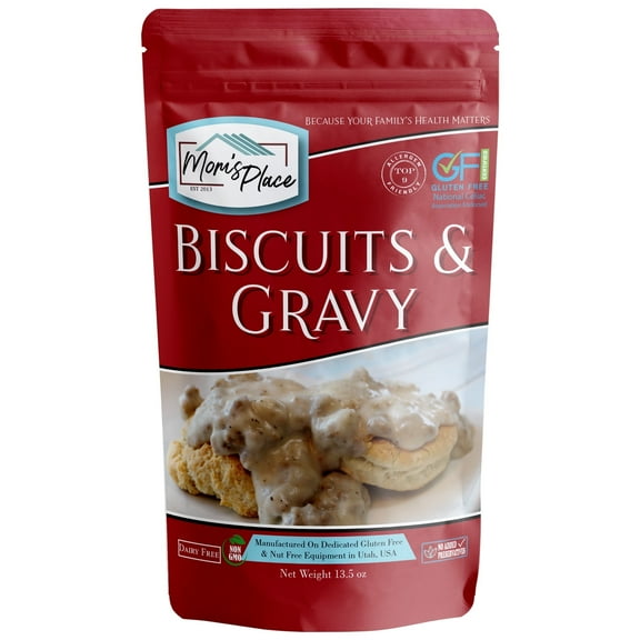 Mom's Place Gluten-Free Biscuit & Gravy Mix, Dairy Free, Easy to Make, Makes 8-9 Biscuits, 13.5 oz
