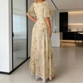 thumbnail image 3 of Letdown Summer Dresses for Women 2026 Floral Cottagecore Dress Puff Sleeve Maxi Ruffled Corset Dress Square Neck A Line Flowy Wedding Guest Tea Party Dresses, 3 of 7