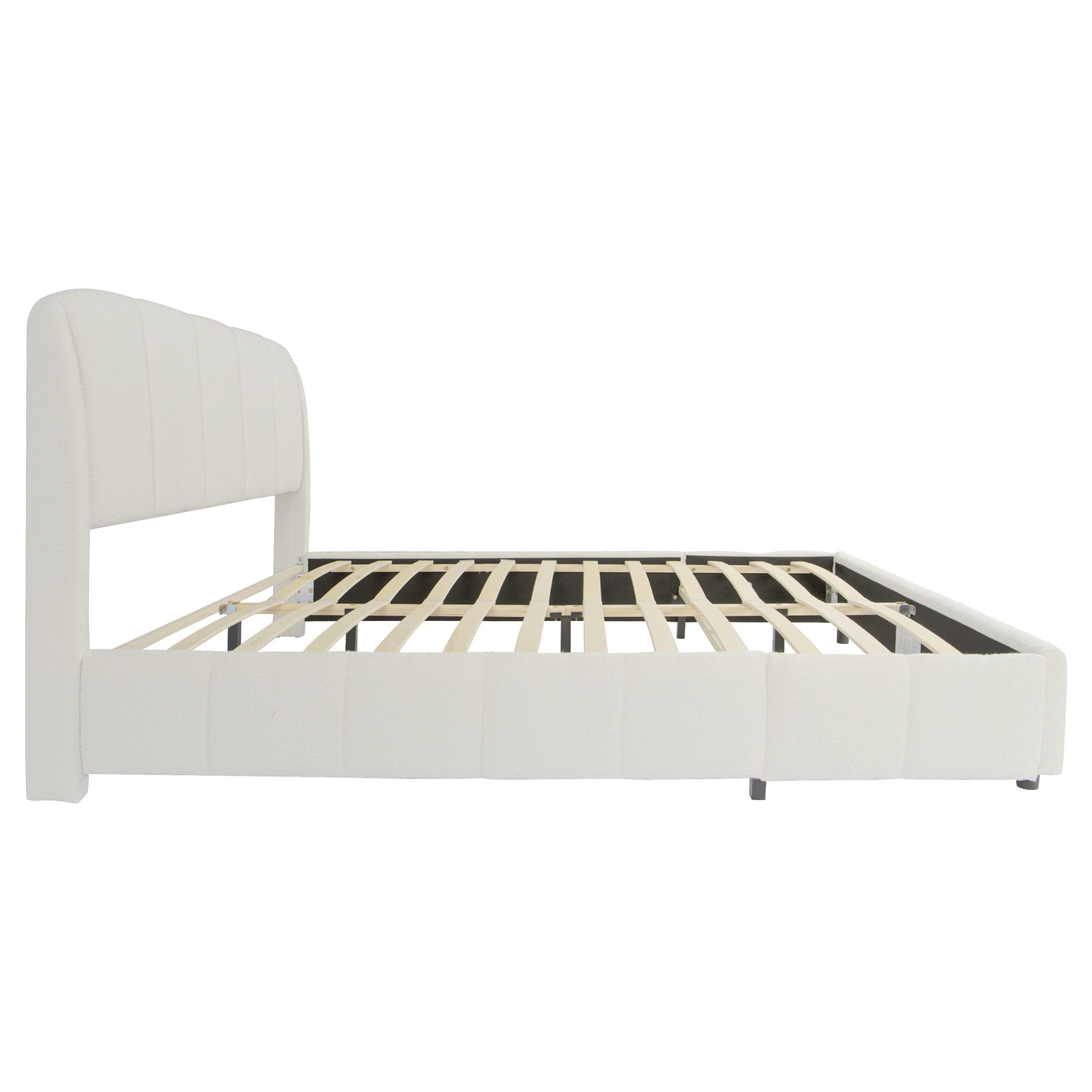 Christopher Knight Home Lysandra Queen Boucle Upholstered Platform Bed with Wood Headboard, Beige