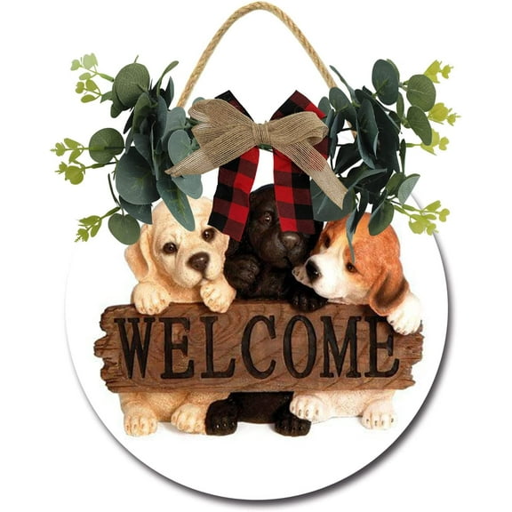 Eveokoki 12" Welcome Dogs Door Sign Plaque,Welcome Wall Hanging Signs Front Door Decor Home Decorative Door Sign Wooden Plaque Hanger for Bedroom Porch Yard Decoration