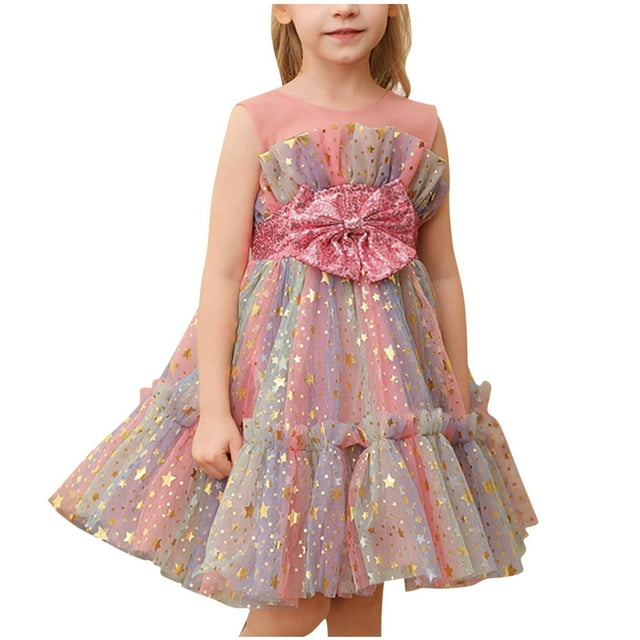 Yanlir Robe d'Été pour Filles Couleur Unie Manches Courtes Col Rond Ceinture Élastique avec Poches Robe Décontractée Confortable en Mélange de Coton pour Enfants (Rose5,5 Ans)