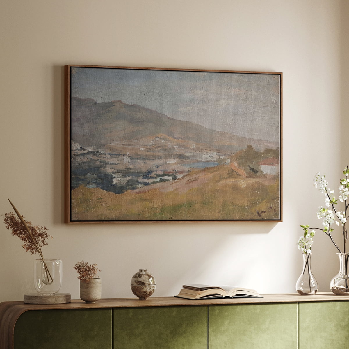 Vintage Landscape-CCCXCVII By Wexford Home Framed in Walnut Wood Gallery Wrapped Canvas 17 in. x 25 in.