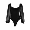 thumbnail image 3 of hirigin Women’s Solid Color Bodysuits, Mesh Lantern Sleeve Sweetheart Neck One-Piece Leotard Tops, 3 of 9