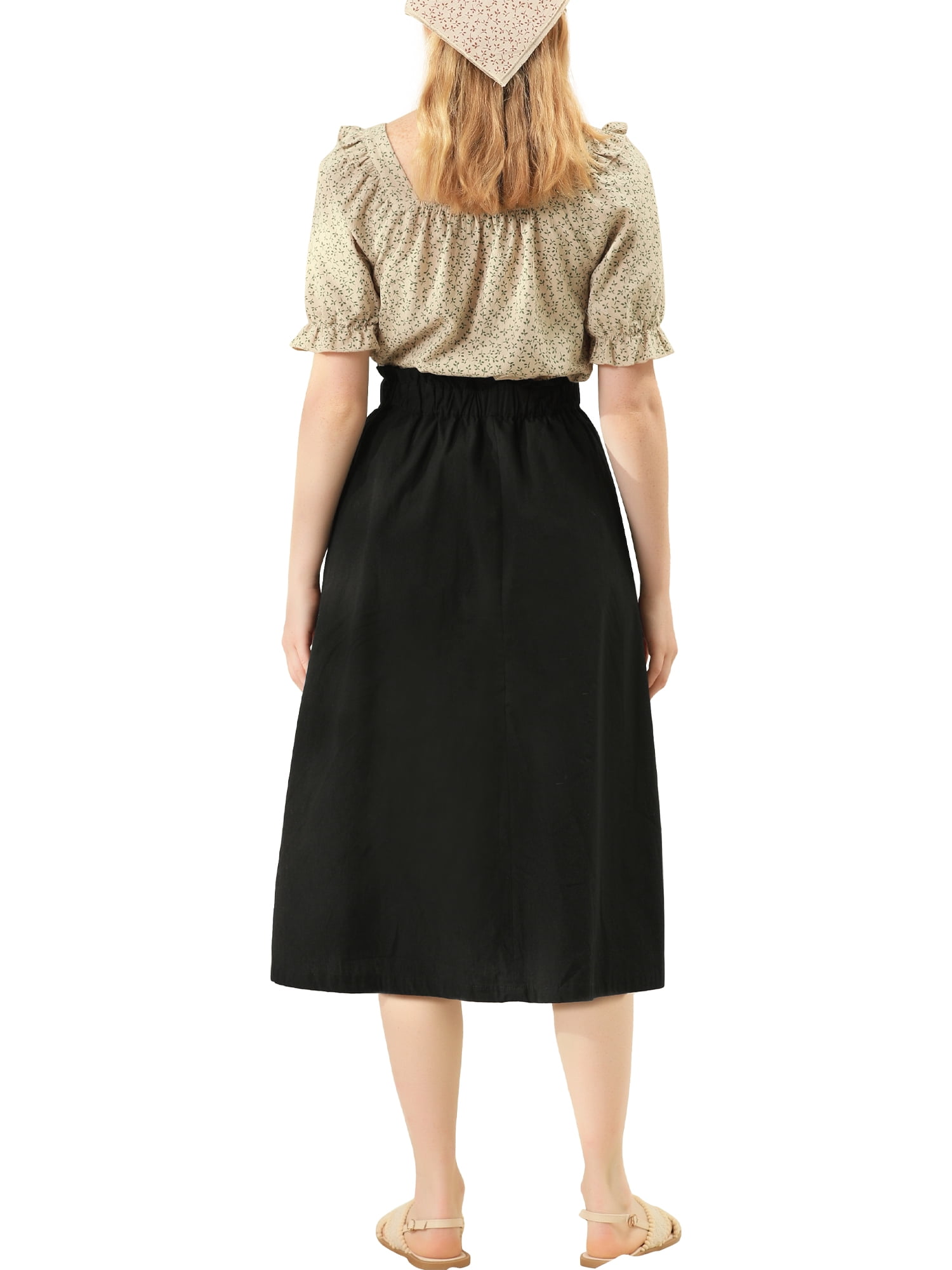 DARING DIVA Women's Cotton A-Line Midi Skirt with Pockets XS Black