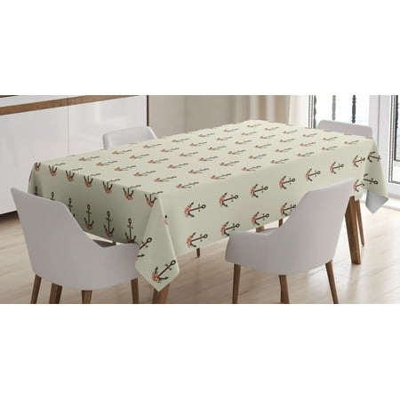 

Anchor Tablecloth Nautical Pattern with Flowers on Ivory Background Romantic Roses Rectangular Table Cover for Dining Room Kitchen 60 X 84 Inches Ivory Dark Taupe and Coral by Ambesonne