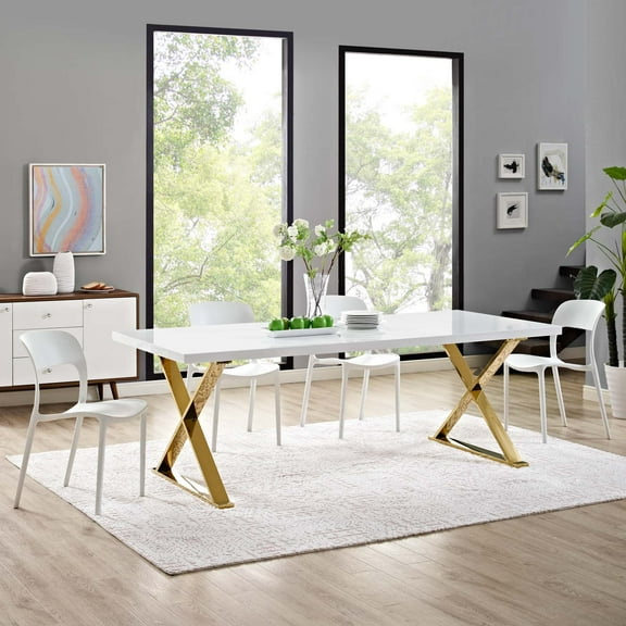 Modway Sector Dining Table in White Gold