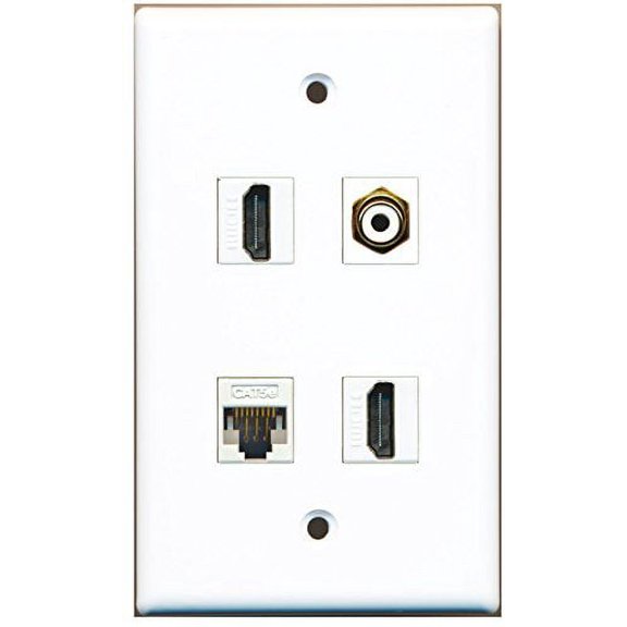 RiteAV - 2 Port HDMI 1 Port RCA White 1 Port Cat5e Ethernet White Wall Plate