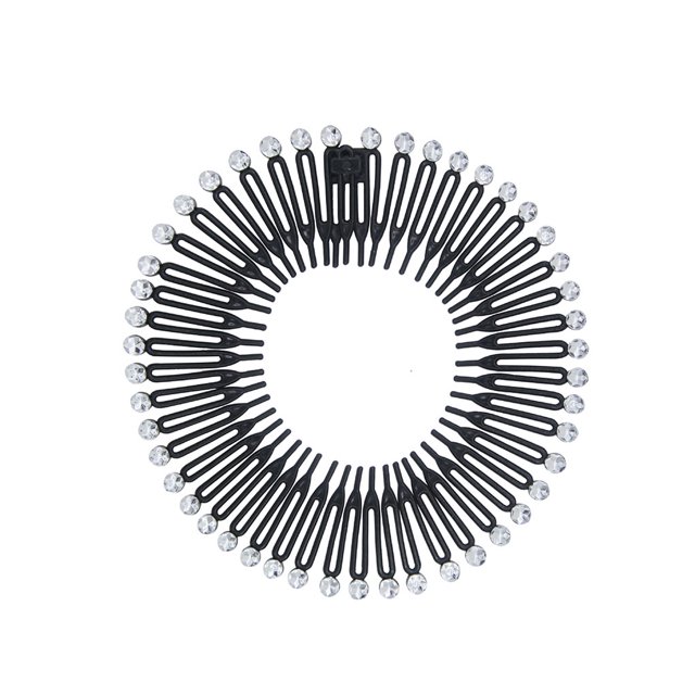 Vogacara Diamantes de imitación circulares completos Peine elástico Peines flexibles Titular de la diadema Diadema Fiesta Peluquería Sombreros Negro Type3 NO3 Vogacara CE012375-01