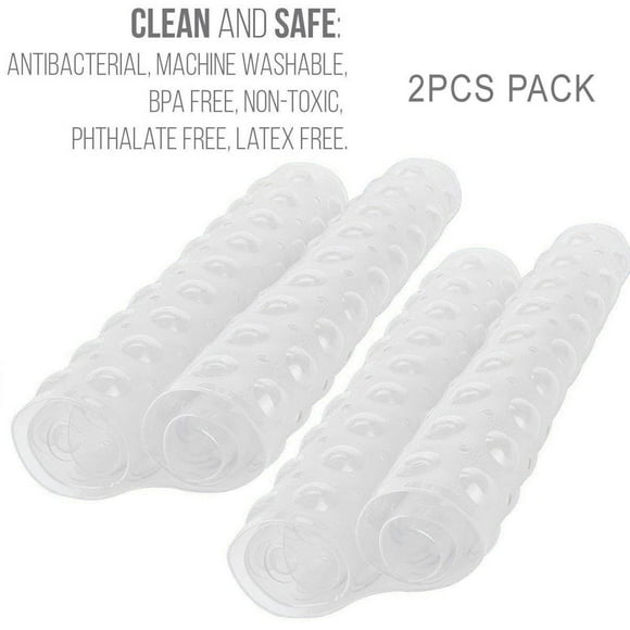 KUNOVA Anti-Bacterial Anti-Slip-Resistant Bath Room Shower Bathtub Bath Mat, 16" W x 39" L, Extra Long (Clear 2PCS)