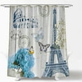 thumbnail image 2 of Paris Eiffel Tower Shower Curtain Vintage French Blue Floral Hydrangea France Romantic Blossom Butterfly Retro Car Europe Postmark Envelope Bathroom Curtain Set with Hooks-72"W x 74"L (Pack of 1), 2 of 6
