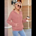 thumbnail image 4 of Sudadera de Lana Extragrande con Capucha y Colores Contrastantes para Mujer, de Punto, con Cuello en V, Informal, con Bolsillos Rosa L, 4 of 9