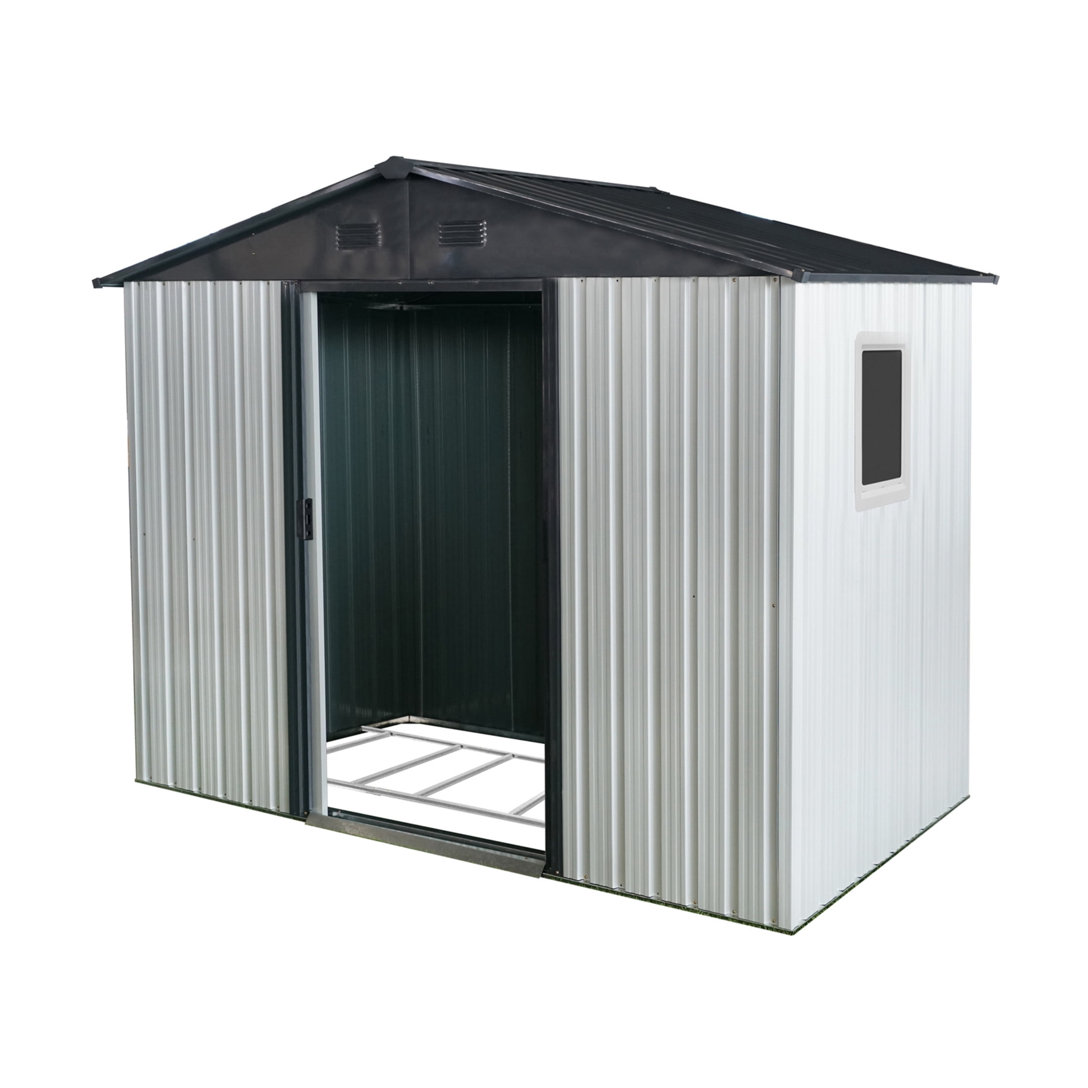 Noble House 8x4 FT Outdoor Metal Storage Shed with Window, Sloped Roof Utility Tool Organizer for Backyard & Patio, White