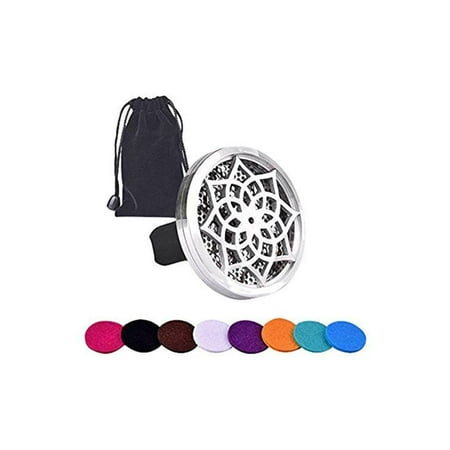 Car Aromatherapy Essential Oil Diffuser (Flower) + 10 Refill Pads, Vent Clip